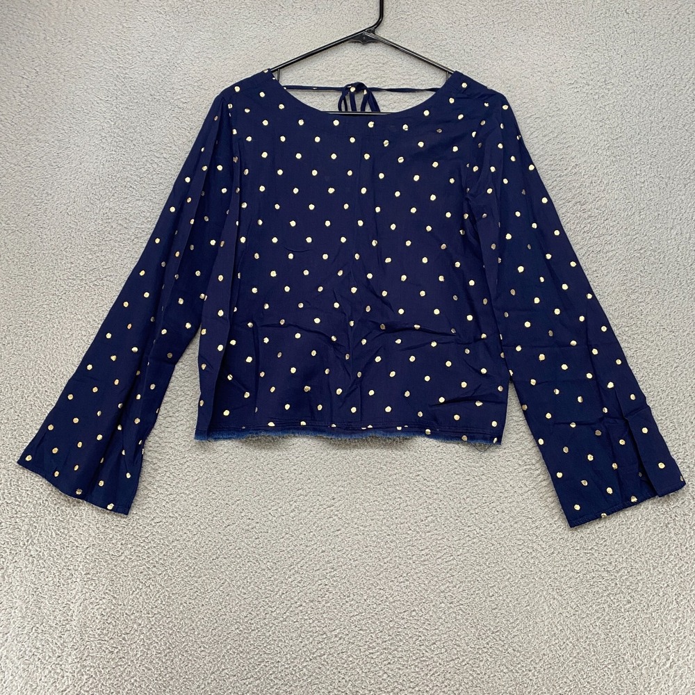 Cloth & Stone Top Womens Small Button Back Reversible Navy Blue Polka Dot Anthro